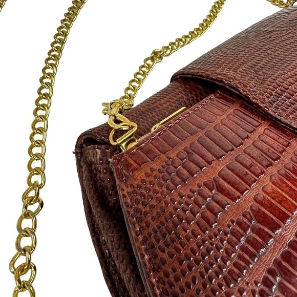 Big Buddha Reddish Brown Faux Crocodile Leather Crossbody Clutch - Picture 5 of 10